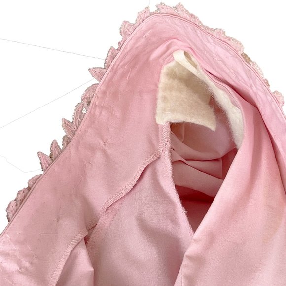 Laura Ashley Pink Bead Embellished Party Dress. Deep V-Neck, Low Back. Waist Bow - Picture 12 of 12